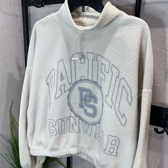 PacSun Fleece Funnel Neck Oversized Cropped Sweatshirt Size Small - Picture 8 of 15